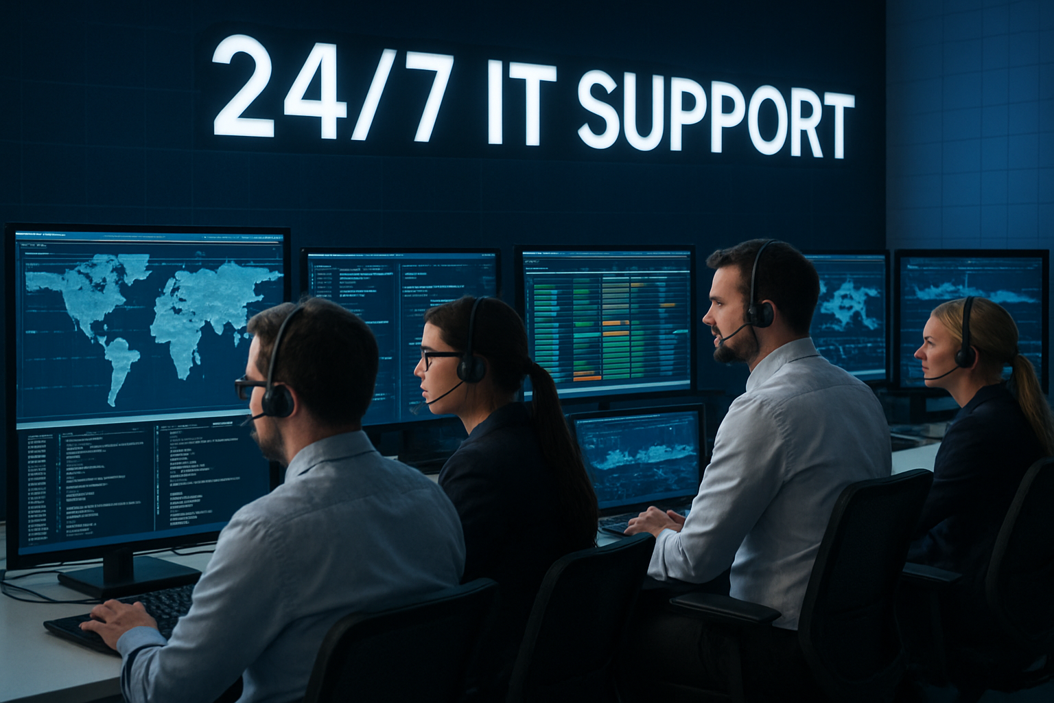 IT support team monitoring systems 24/7